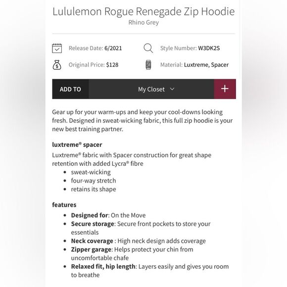 Lululemon Women’s 10 Rogue Renegade Full Zip Hoodie Sweatshirt Rhino Grey New - Picture 8 of 13